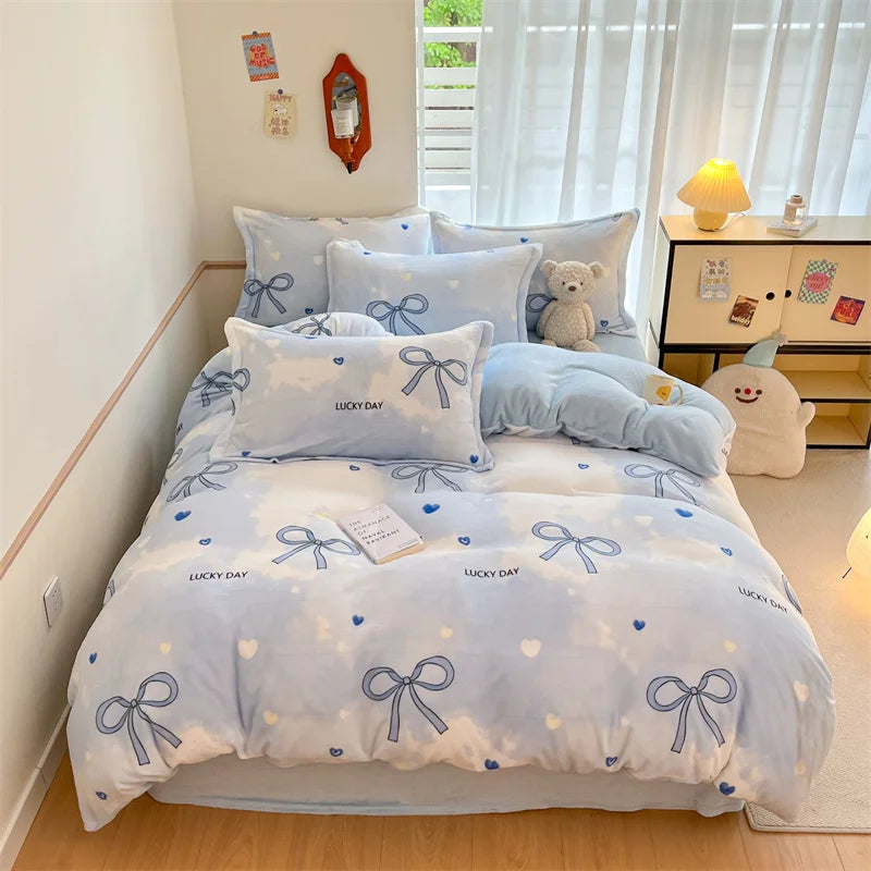 Housse Couette Velours Enfant Motifs Cartoon Douce Chaude 150-220cm