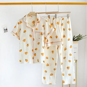 Ensemble Pyjama Femme Coton Crêpe Fleuri 2-3 Pièces Manches Courtes - pyjama femme GoHappy