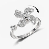Bagues Spinner Rotatives Fleur Abeille en Cristal Argent Ajustables