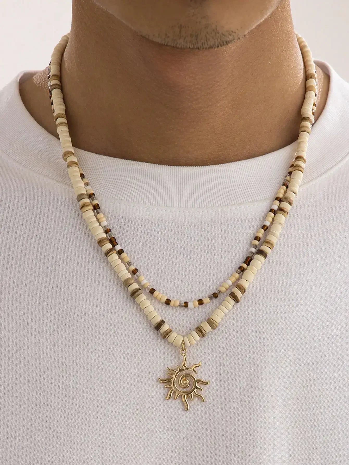 Collier Surf Ethnique Homme En Perles De Coco Et Verre Bali - Style Artisanat