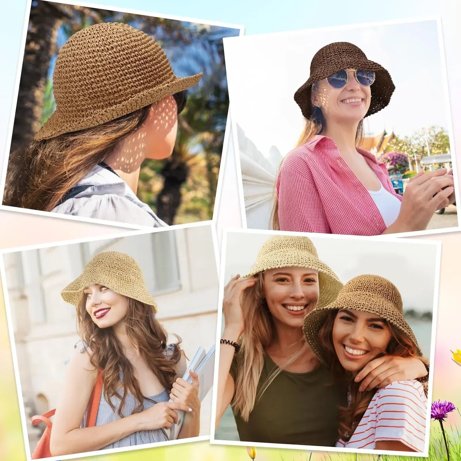 Chapeau Seau Paille Crochet Femme Pliable Protection UV - chapeau de plage GoHappy