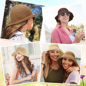 Chapeau Seau Paille Crochet Femme Pliable Protection UV - chapeau de plage GoHappy