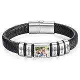 Bracelet en Cuir Homme Personnalisé Photo Famille Prénoms Gravés - bracelet prénoms homme GoHappy