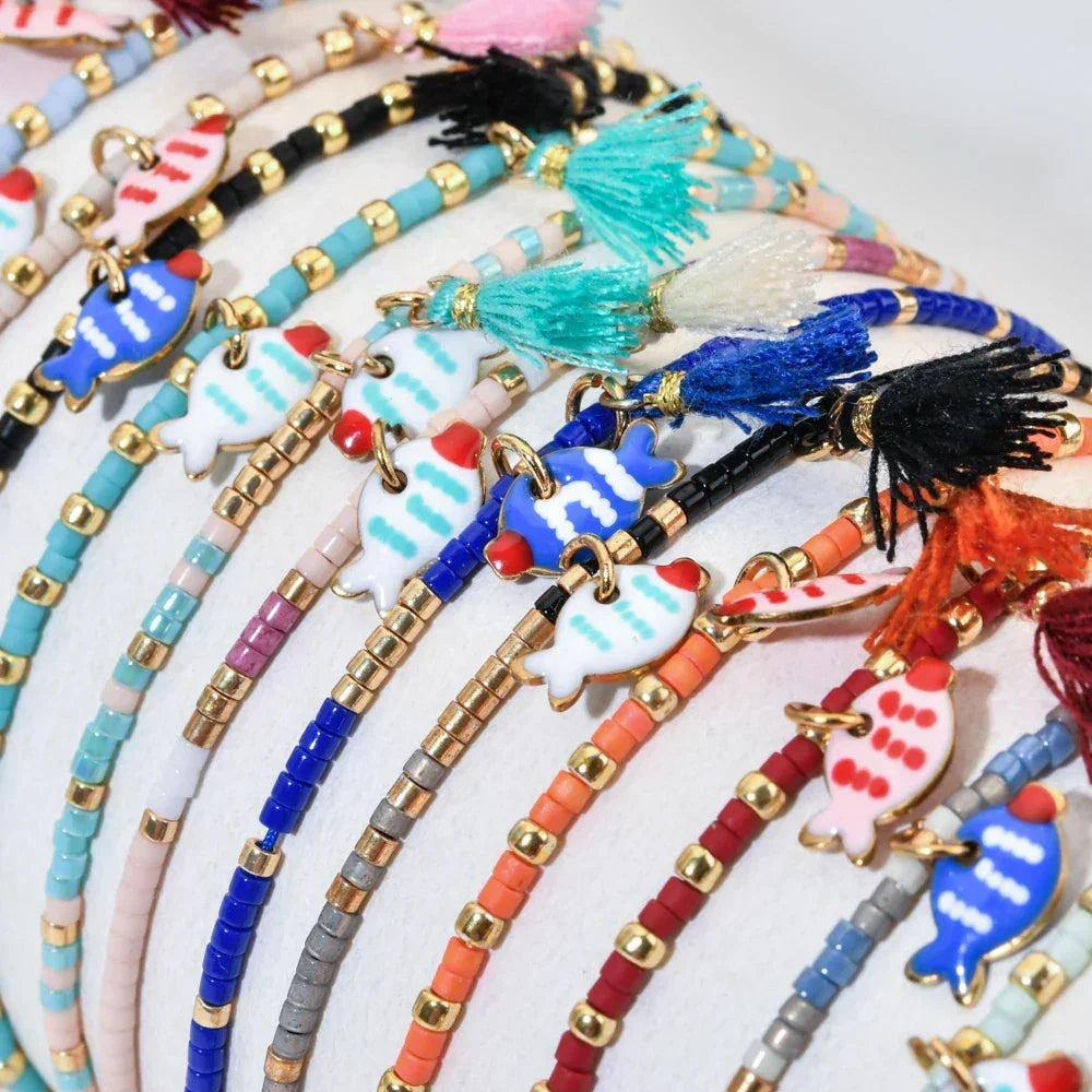Bracelet femme boho perles Miyuki pompon coloré - bracelet perles GoHappy