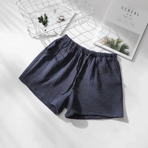 Songe short de pyjama 100 % coton, modèle Femme Bleu Ardoise, taille élastique