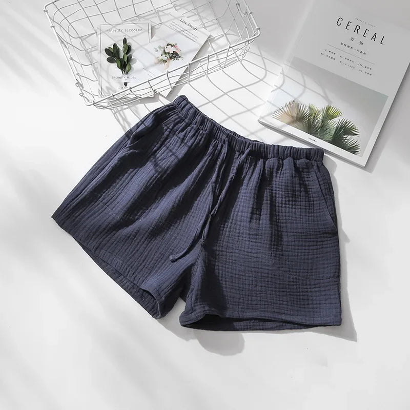 Songe short de pyjama 100 % coton, modèle Femme Bleu Ardoise, taille élastique
