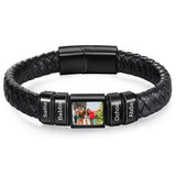 Bracelet en Cuir Homme Personnalisé Photo Famille Prénoms Gravés - bracelet prénoms homme GoHappy