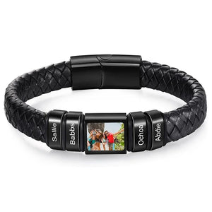 Bracelet en Cuir Homme Personnalisé Photo Famille Prénoms Gravés - bracelet prénoms homme GoHappy