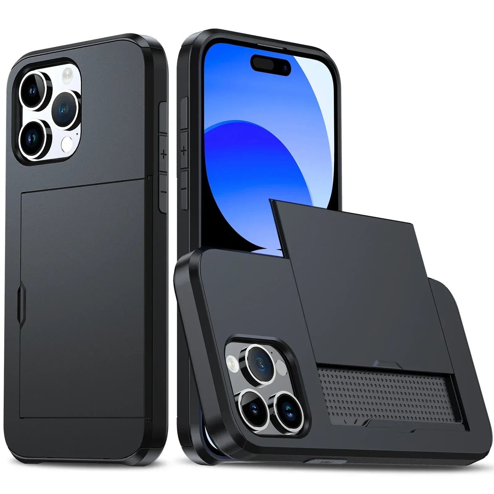 Coque iPhone toutes versions du 16 au 11 avec porte-cartes caché