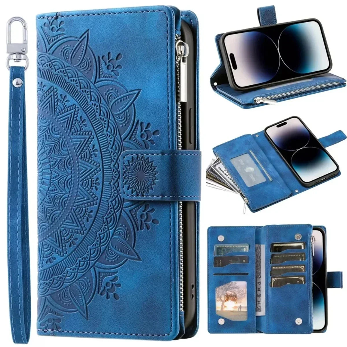 Protection Smartphone Samsung Galaxy Mandala Cuir Gaufré Porte-Cartes