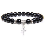 Bracelet Perles Croix Argent Pierre Naturelle Vertus Spirituel - Bracelets GoHappy