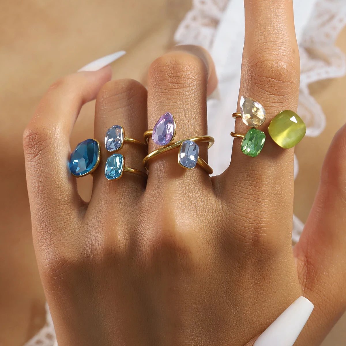 Color Muse bague femme cocktail zircon doré