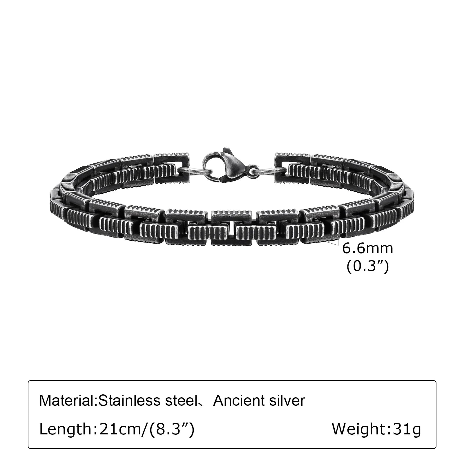 Bracelet Homme Maillons Épais Acier Street Style Gris Argenté Rock