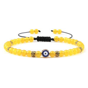 Bracelet Nazar Jaune Soleil doré, perles fines et motif œil bleu | GoHappy France