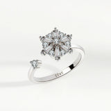 Bagues Spinner Rotatives Fleur Abeille en Cristal Argent Ajustables