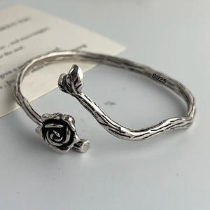 Bracelet jonc femme Jardin Vintage Rose Libre argent 925 motif en relief GoHappy France