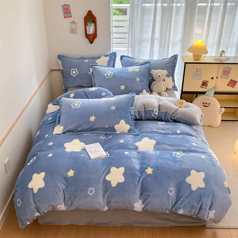 Housse Couette Velours Enfant Motifs Cartoon Douce Chaude 150-220cm