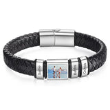 Bracelet en Cuir Homme Personnalisé Photo Famille Prénoms Gravés - bracelet prénoms homme GoHappy
