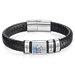 Bracelet en Cuir Homme Personnalisé Photo Famille Prénoms Gravés - bracelet prénoms homme GoHappy