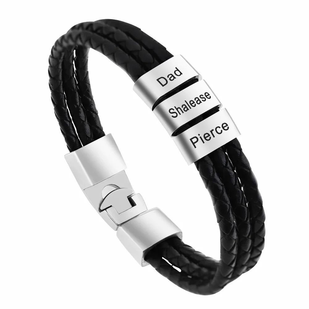 Bracelet Prénoms Famille Atelier cuir-acier