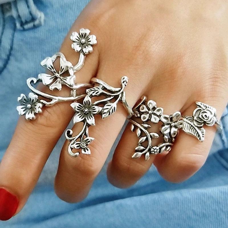 Bague Femme Acier Inoxydable Vintage - Fleur De Rose Gothique Argenté - Taille Ajustable - Neuf Sans Emballage