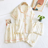 Ensemble Pyjama Femme Coton Crêpe Fleuri 2-3 Pièces Manches Courtes - pyjama femme GoHappy