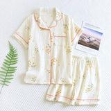 Ensemble Pyjama Femme Coton Crêpe Fleuri 2-3 Pièces Manches Courtes - pyjama femme GoHappy