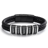 Bracelets Cuir Acier Personnalisé Gravure Prénoms Famille