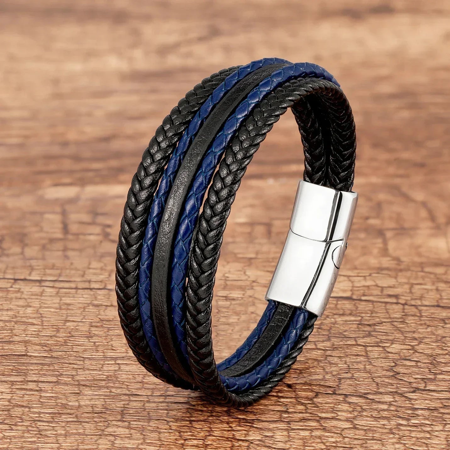 Bracelet Masculin Cuir Tressé Style Bohème Fermoir Aimanté - bracelet cuir GoHappy