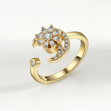 Bagues Spinner Rotatives Fleur Abeille en Cristal Argent Ajustables