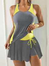 Bikini 2 pièces jupe courte plage, maillot taille haute motif floral