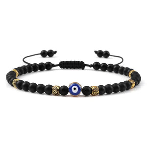 Bracelet Nazar Nuit Mate dorée, perles fines et motif œil bleu | GoHappy France