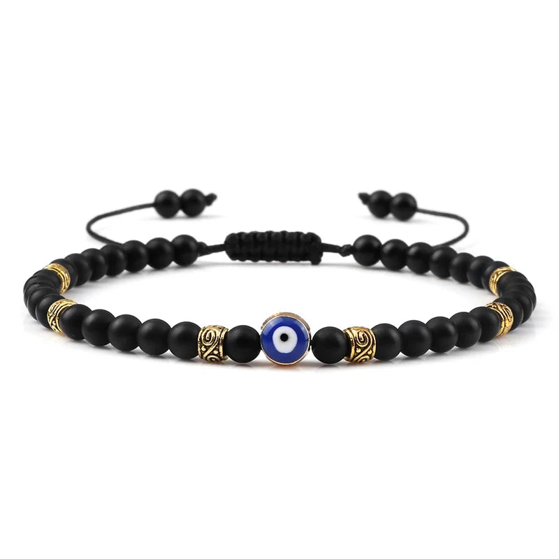 Bracelet Nazar Nuit Mate dorée, perles fines et motif œil bleu | GoHappy France