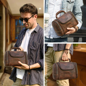 sacoche homme cuir marron vintage trousse de toilette voyage GoHappy.fr