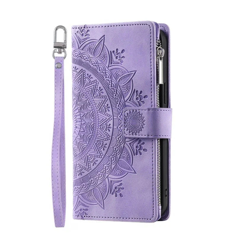 Protection iPhone Mandala Zip Portefeuille Cuir Gaufré Porte-Cartes - Coques pour téléphones portables GoHappy