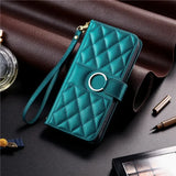 étui portefeuille téléphone cuir matelassé bleu canard avec dragonne GoHappy.fr