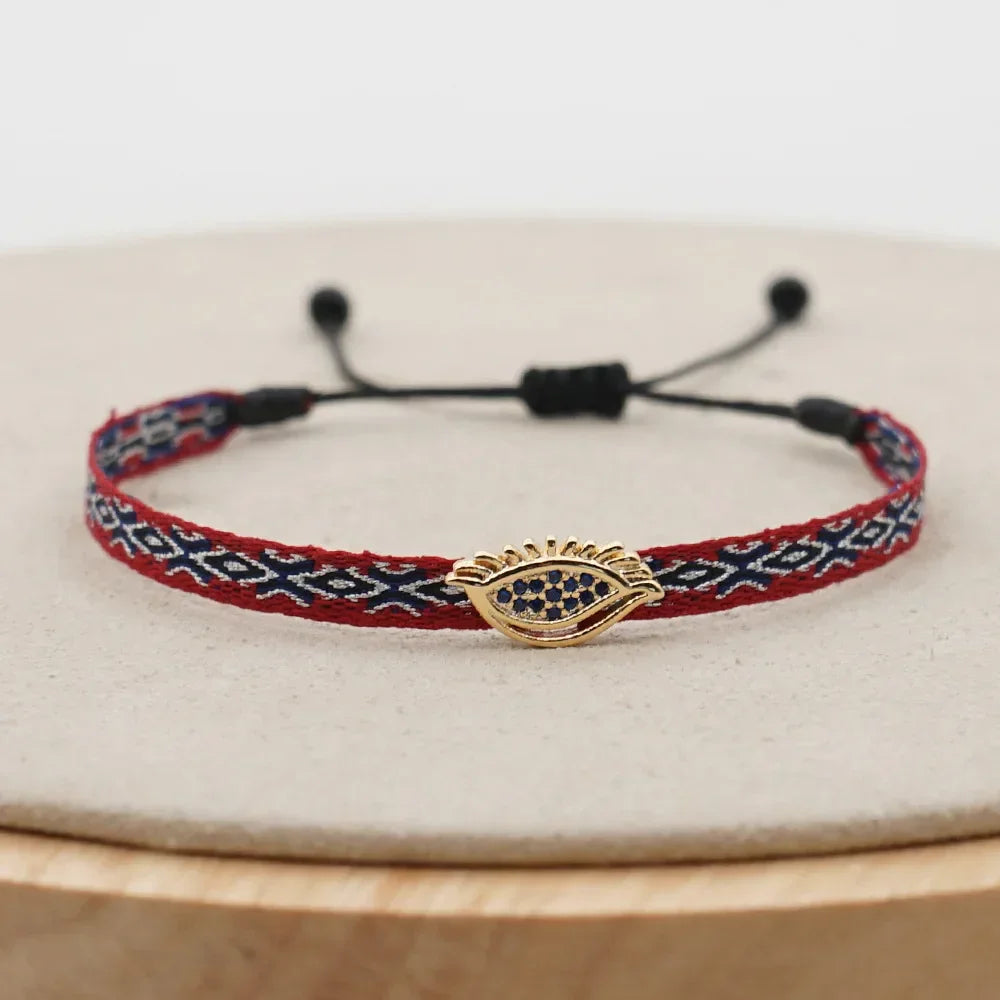 Bracelet Amitié Femme Coton Fin - Charm Cœur Strass Ajustable - bracelets femme cordon GoHappy