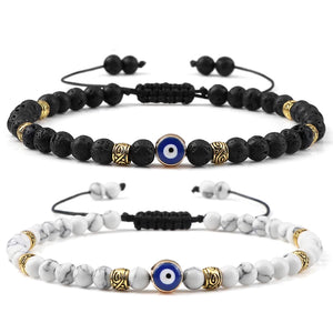 Bracelets Nazar noirs et blancs à perles et motif œil bleu | GoHappy France