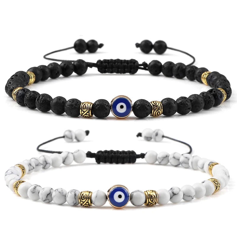 Bracelets Nazar noirs et blancs à perles et motif œil bleu | GoHappy France