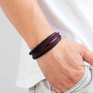 Bracelet Masculin Cuir Tressé Style Bohème Fermoir Aimanté - bracelet cuir GoHappy