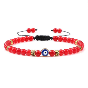 Bracelet Nazar Rouge Cerise doré, perles fines et motif œil bleu | GoHappy France