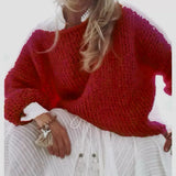 Pull femme Mila rouge grenat maille duveteuse manches longues encolure ronde GoHappy France
