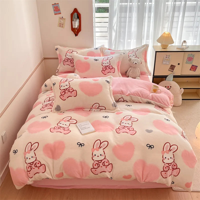 Housse Couette Velours Enfant Motifs Cartoon Douce Chaude 150-220cm
