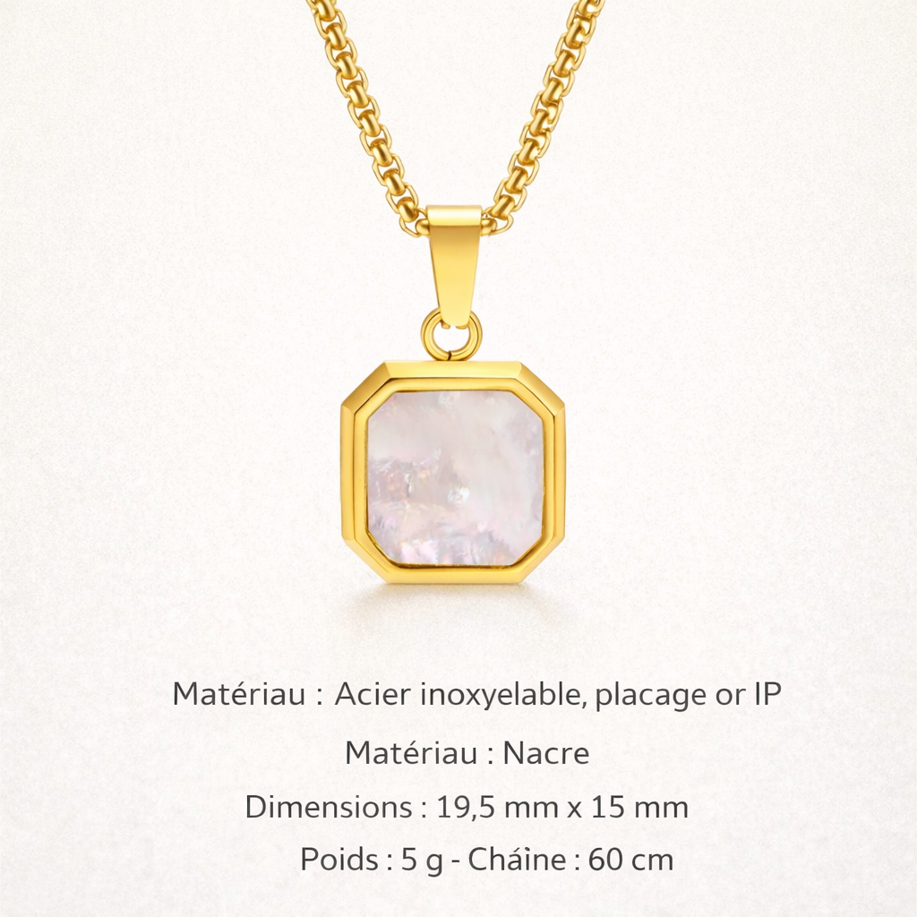 Collier Acier Pierre Naturelle Pendentif Tendance