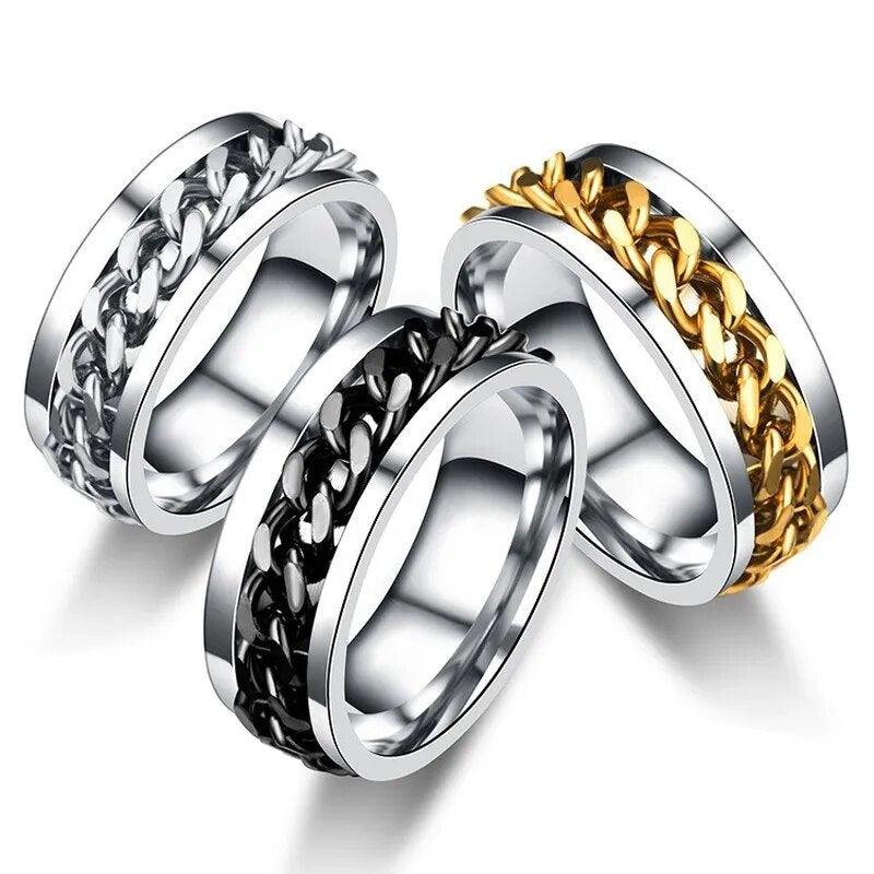 Bague chainette rotative anti-stress en titane