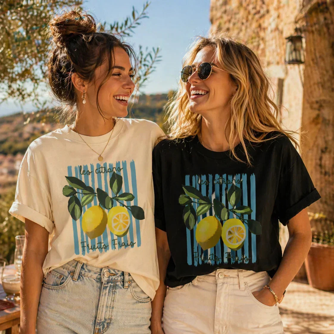 T-shirt Femme Citron Fruits Frais Vintage Coton Premium Été