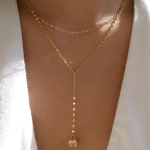 GoHappy France, collier femme Bohème Solaire Pendule · Pampille dorée, alliage de zinc, composition portée au décolleté