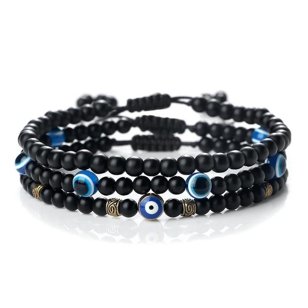 Bracelet de Perles d'Obsidienne Mauvais Œil