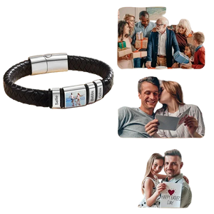 Bracelet en Cuir Homme Personnalisé Photo Famille Prénoms Gravés - bracelet prénoms homme GoHappy