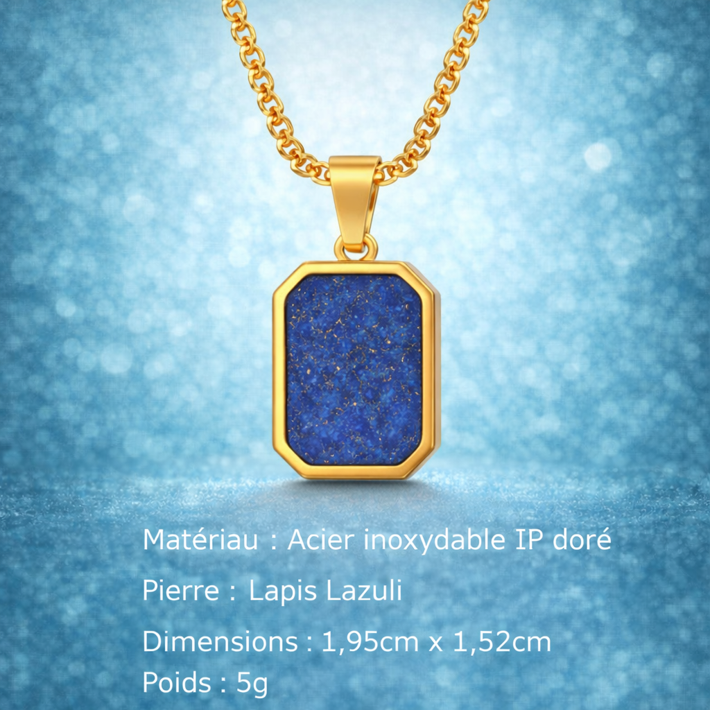 Collier Acier Pierre Naturelle Pendentif Tendance